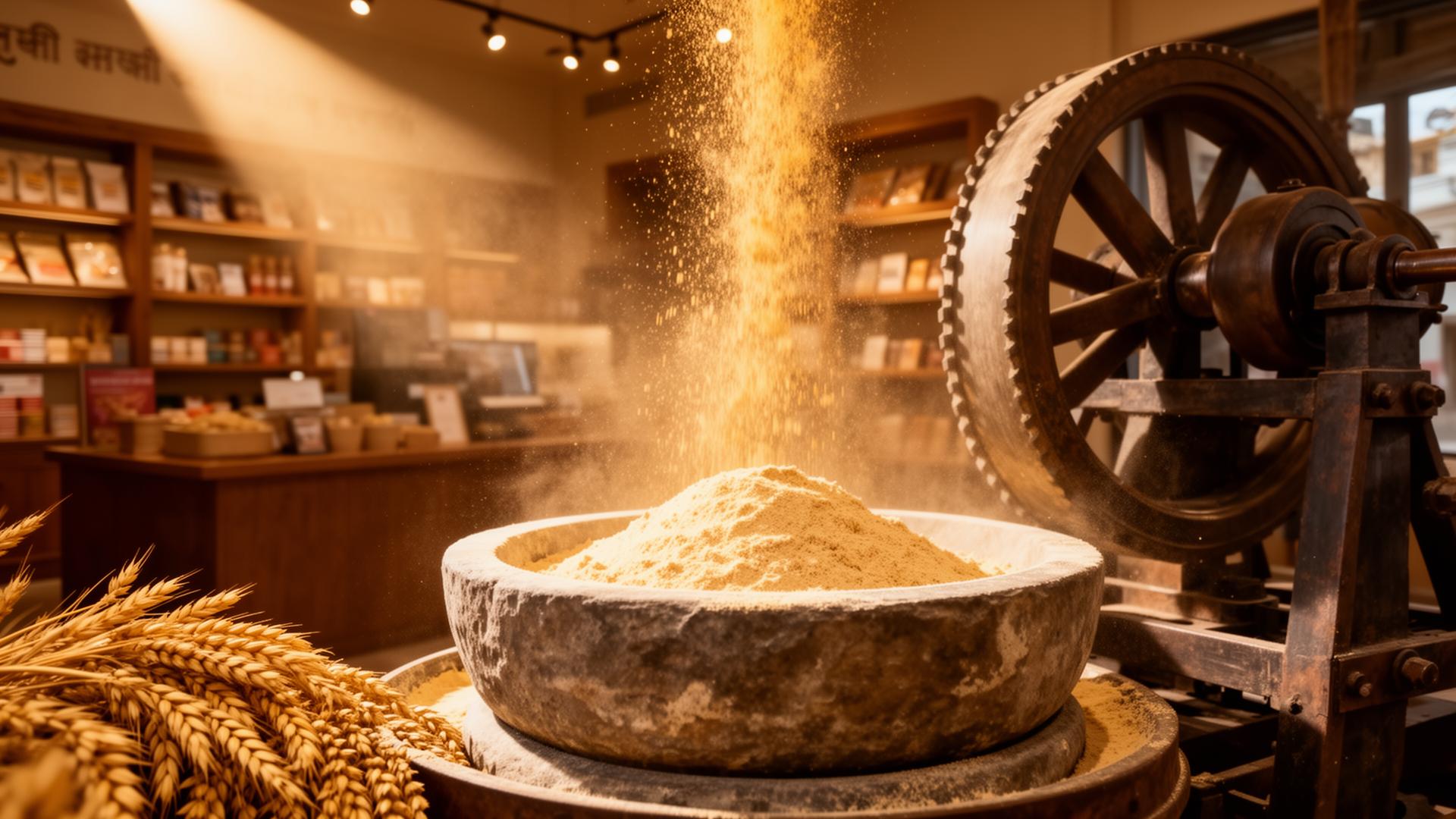 Stone-grinding flour in store